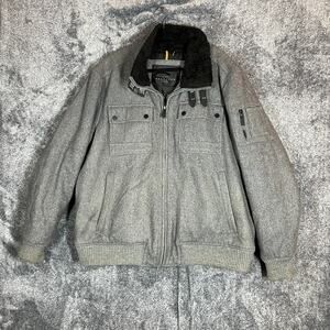 Sean John Jacket Mens 2XL Gray Full Zip Heavy Bomber Pockets Winter Warm Wool